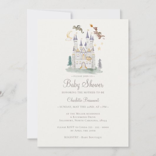Invitation Boho Storybook Dragon Baby shower neutre entre les (Devant)