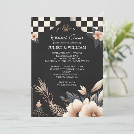 Invitation Boho Studio Dîner de répétition illustrée créative (Debout devant)