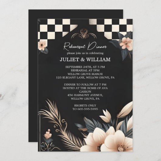 Invitation Boho Studio Dîner de répétition illustrée créative (Devant / Derrière)