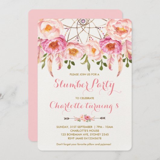 Invitation Boho Stwood Party Dreamcatcher Anniversaire (Devant / Derrière)