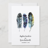 Invitation Boho Style aquarelle plumes mariage personnalisé (Dos)