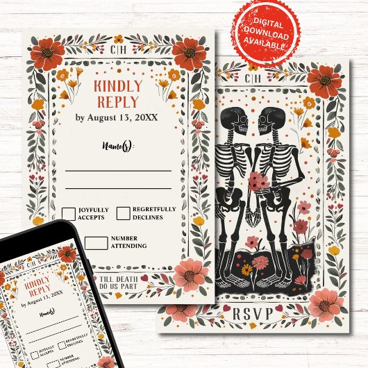 Invitation Boho Style de Presse à Caractères Squelette Tarot 