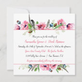 Invitation Boho Style Pink Poppies Plumes Mariage de verdure (Devant)