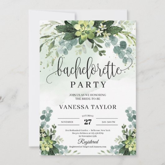Invitation Boho succulent eucalyptus bachelorette (Devant)