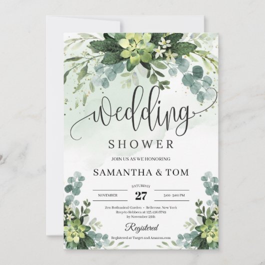 Invitation Boho succulent feuillage floral eucalyptus mariage (Devant)