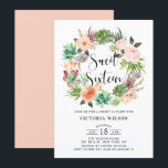 Invitation Boho Succulent Floral Wreath Sweet sixteen Party<br><div class="desc">Famille Invitation et amis à votre événement avec cette invitation sucrée personnalisable succulents. Il présente une couronne d'aquarelle de succulents, cactus et fleurs. Cette succulente invitation est parfaite pour l'été et boho thème doux 16 fêtes. Personnalisez en ajoutant les noms, la date, l'heure, le lieu et d'autres détails de l'événement....</div>
