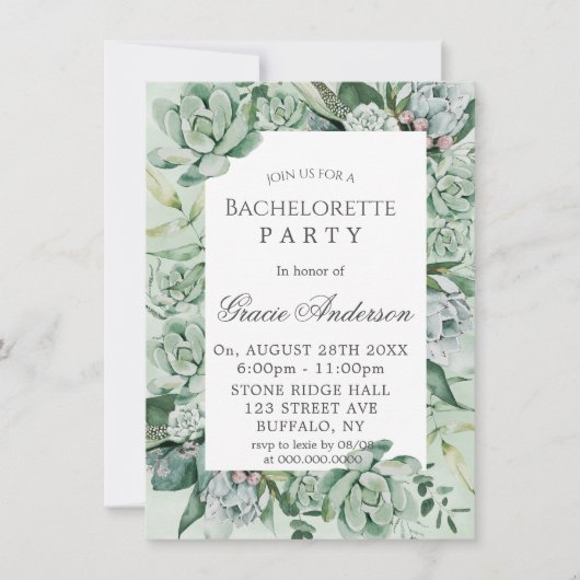Invitation Boho Succulent verdure Bachelorette Party (Devant)