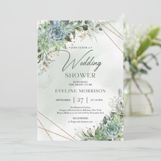 Invitation Boho succulent vert eucalyptus wedding shower (Debout devant)