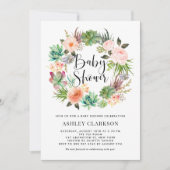 Invitation Boho Succulents Baby shower de couronne de fleurs (Devant)