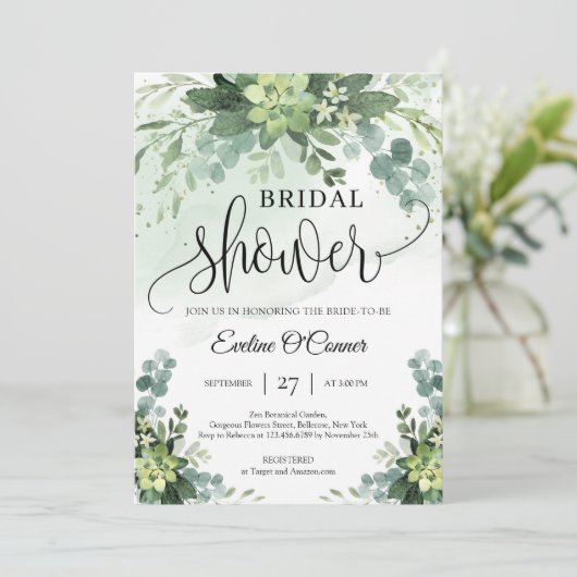 Invitation Boho succulents de verdure eucalyptus et or (Debout devant)