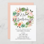 Invitation Boho Succulents Floral Wreath 21e fête d'anniversa<br><div class="desc">Famille Invitation et amis à votre fête d'anniversaire avec ce thème succulent invitation 21ème anniversaire. Il présente une couronne d'aquarelle de succulents, cactus et fleurs. Cette succulente invitation est parfaite pour les fêtes d'anniversaire d'été et de boho thème. Personnalisez en ajoutant les noms, la date, l'heure, le lieu et d'autres...</div>