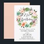 Invitation Boho Succulents Floral Wreath 21e fête d'anniversa<br><div class="desc">Famille Invitation et amis à votre fête d'anniversaire avec ce thème succulent invitation 21ème anniversaire. Il présente une couronne d'aquarelle de succulents, cactus et fleurs. Cette succulente invitation est parfaite pour les fêtes d'anniversaire d'été et de boho thème. Personnalisez en ajoutant les noms, la date, l'heure, le lieu et d'autres...</div>
