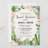 Invitation Boho Succulents Sweet sixteen rose Floral Invitati (Devant)
