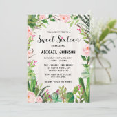 Invitation Boho Succulents Sweet sixteen rose Floral Invitati (Debout devant)