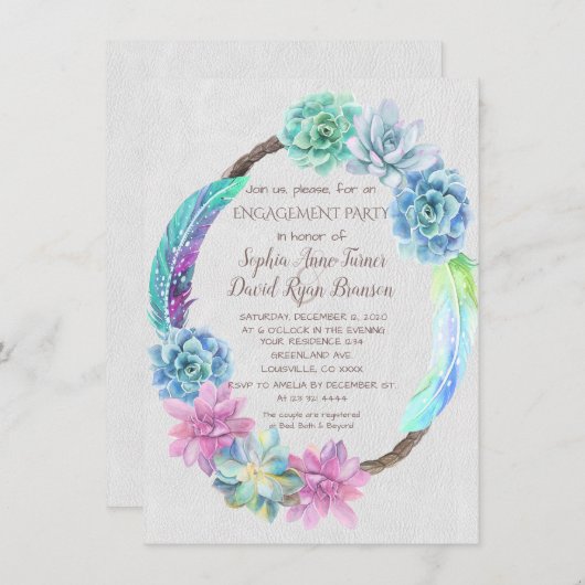 Invitation Boho Succulte Cactus Wreath Party (Devant / Derrière)