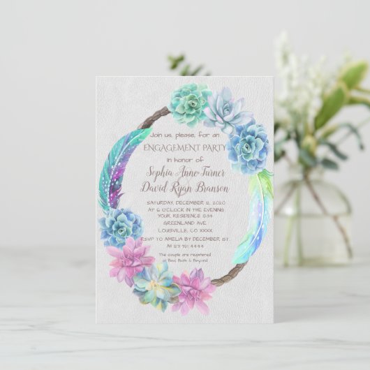 Invitation Boho Succulte Cactus Wreath Party (Debout devant)