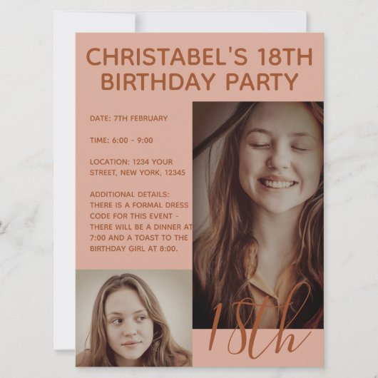 Invitation Boho Summer Brown rose tendance fête d'anniversair (Devant)