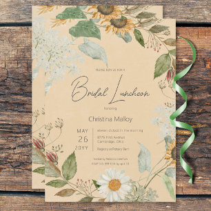Invitation Boho Summer Sunflower & Daisy Gold Bridal Luncheon