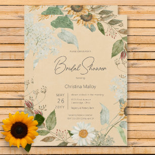 Invitation Boho Summer Sunflower & Daisy Gold Fête des mariée
