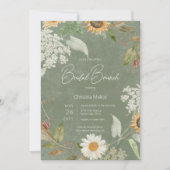 Invitation Boho Summer Sunflower & Daisy Green Bridal Brunch (Devant)
