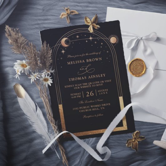 Invitation Boho Sun Moon Astronomy Budget QR Code Wedding