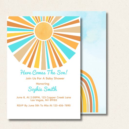 Invitation Boho Sun, Voici Le Fils, Arc-En-Ciel Rétro