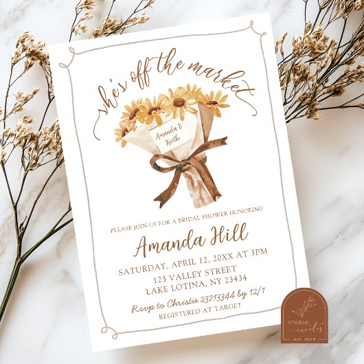 Invitation Boho Sunflower Bouquet Fête des mariées