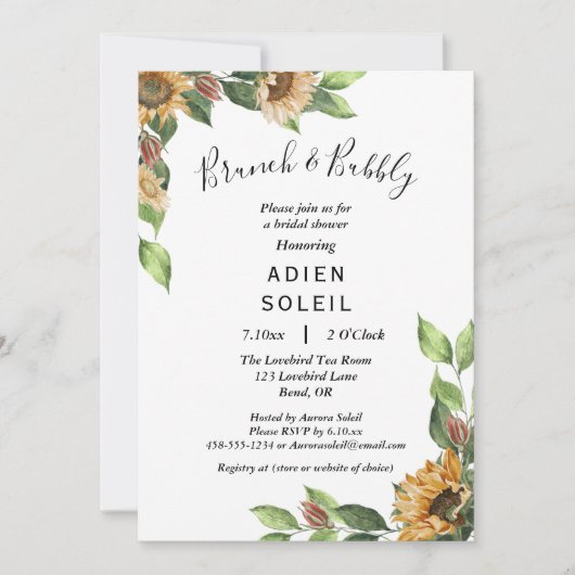 Invitation Boho Sunflower Brunch Et Fête des mariées Bubbly (Devant)