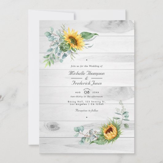 Invitation Boho Sunflower Eucalyptus QR Code RSVP Mariage (Devant)
