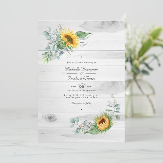Invitation Boho Sunflower Eucalyptus QR Code RSVP Mariage (Debout devant)