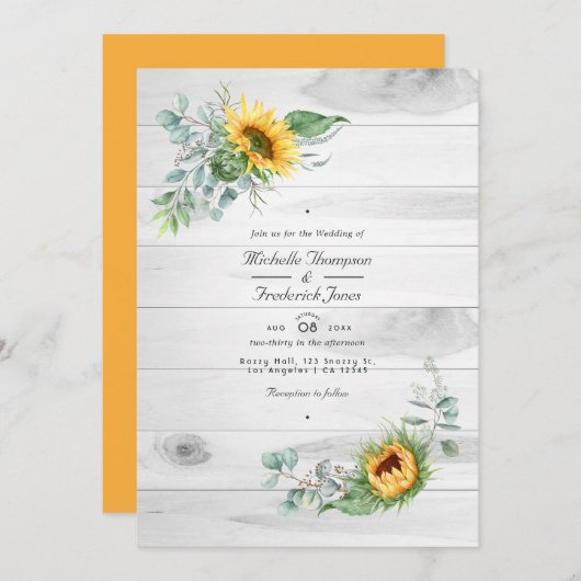 Invitation Boho Sunflower Eucalyptus QR Code RSVP Mariage (Devant / Derrière)