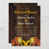 Invitation Boho Sunflower Floral | Dîner de répétition en boi (Devant / Derrière)
