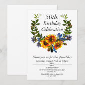 Invitation Boho Sunflower Floral personnalisable 50e annivers (Devant / Derrière)