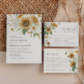 Invitation Boho Sunflower Golden Rays Floral Elégant Mariage