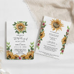 Invitation Boho Sunflower Monogramme Détails du Mariage Tout<br><div class="desc">Ce mariage de monogramme de tournesol de saumons boho détaille tout en une seule invitation est parfait pour votre mariage bohème moderne. Ce design comprend une calligraphie simple noire avec des tournesols rustiques, de la verdure et des fleurs sauvages sur un arrière - plan blanc clair neutre pour égaler votre...</div>