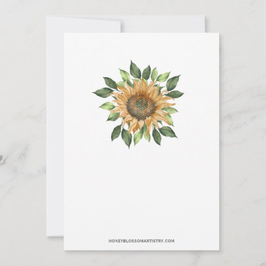 Invitation Boho Sunflower Rustique Mariage Fleur sauvage (Dos)