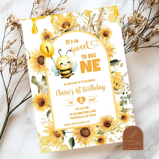 Invitation Boho Sunflower Sweet to Bee One Birthday