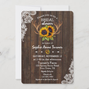 Invitation Boho Sunflowers Antlers Fête des mariées dentelle 