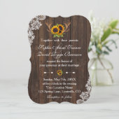 Invitation Boho Sunflowers Antlers Mariage en dentelle de boi (Debout devant)