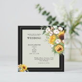 Invitation Boho Sunflowers & Cotton Carré Black Mariage (Debout devant)