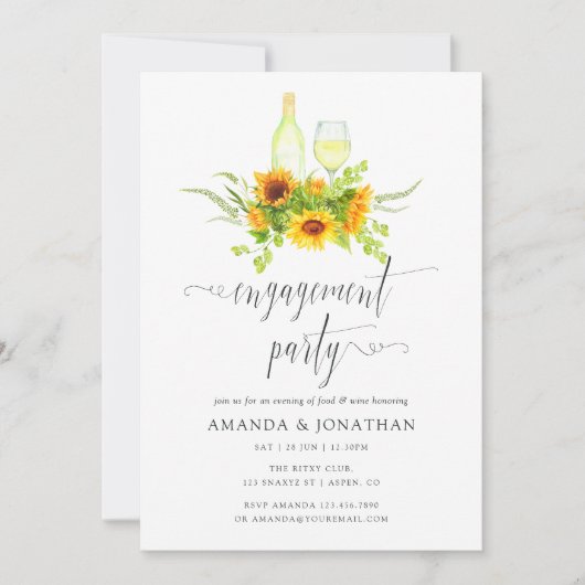 Invitation Boho Sunflowers Engagement Party Dégustation de vi (Devant)