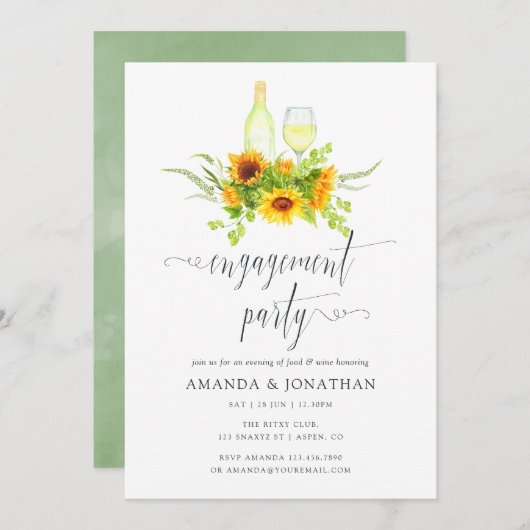 Invitation Boho Sunflowers Engagement Party Dégustation de vi (Devant / Derrière)