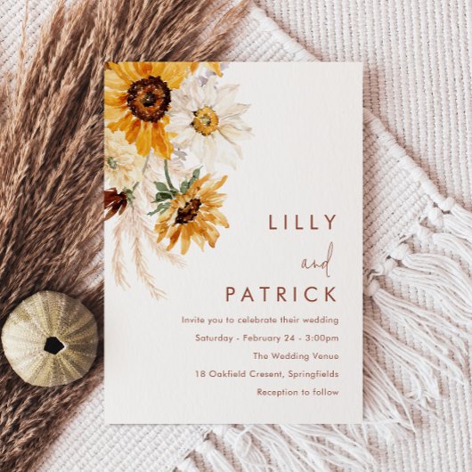 Invitation Boho Sunflowers Modern Wedding