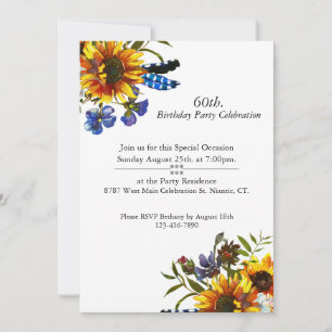 Invitation Boho Sunflowers, Plumes, Personnalisable, Annivers