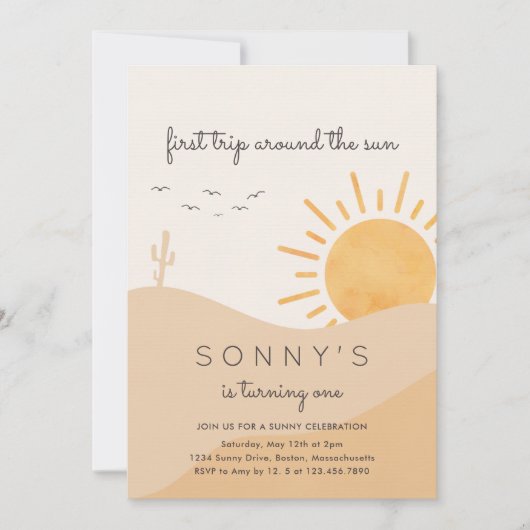 Invitation Boho Sunshine 1er voyage autour du soleil Annivers (Devant)