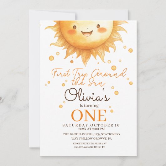 Invitation Boho Sunshine 1ère fête d'anniversaire (Devant)