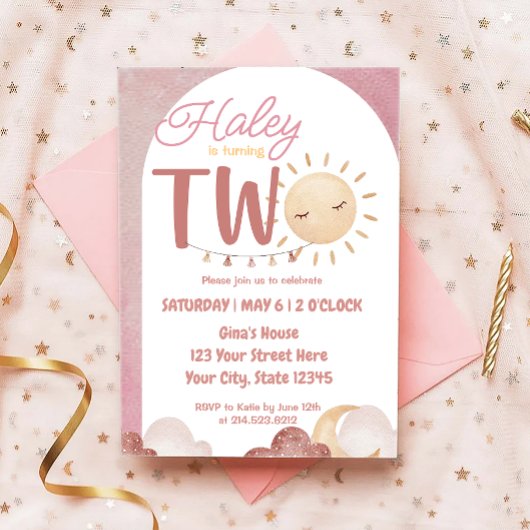 Invitation Boho Sunshine 2e anniversaire de fête aquarelle