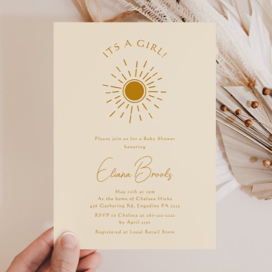 Invitation Boho Sunshine | Baby shower beige C'est une fille