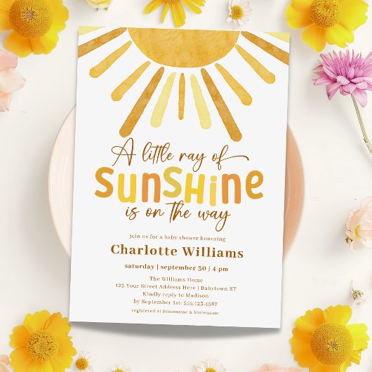 Invitation Boho Sunshine Baby shower jaune