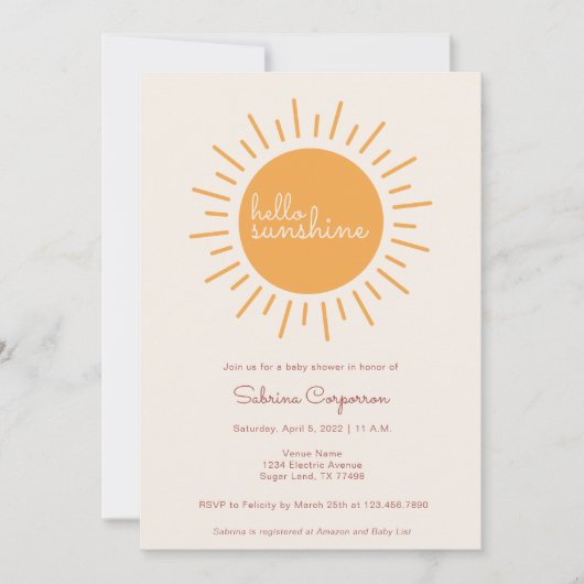 Invitation Boho Sunshine Baby shower neutre pour les femmes (Devant)